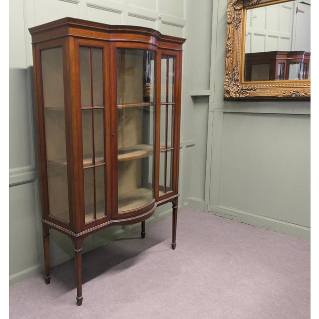 Tall Edwardian Bow Front Glazed Display Cabinet For Sale - Image 3 of 8
