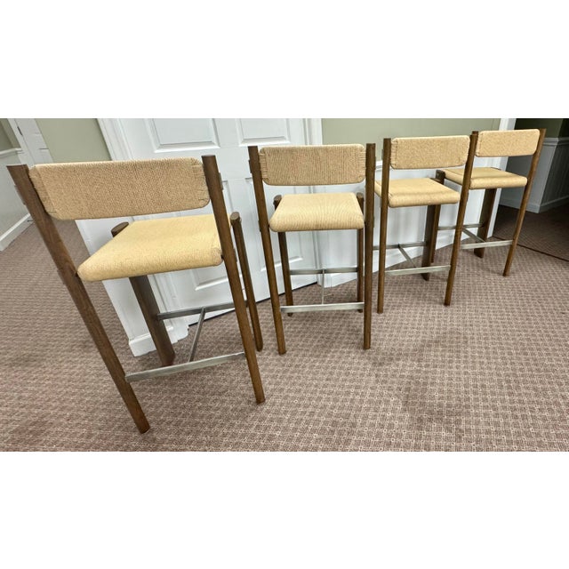 Baker Furniture Company Marmol Radziner for Baker / McGuire Nichols Woven Bar Stool, Set of 4 For Sale - Image 4 of 12