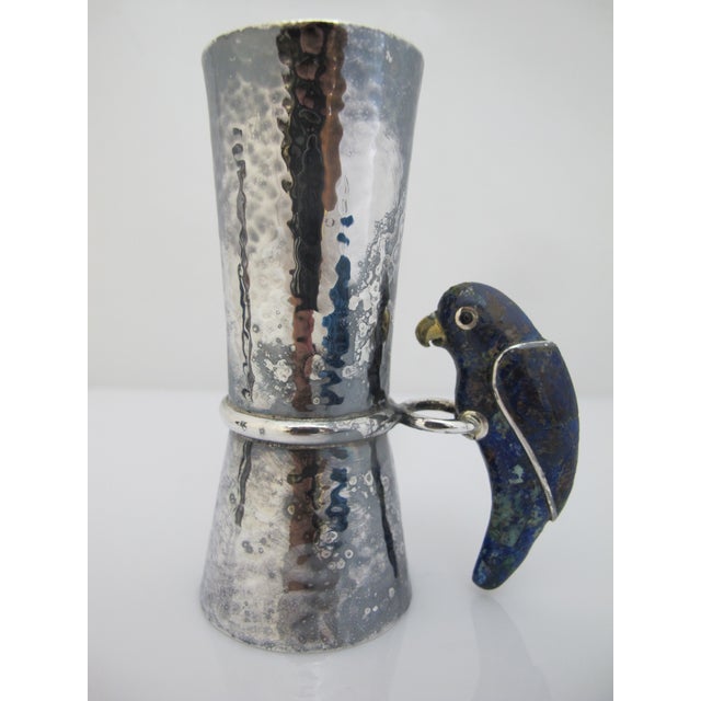 Mid 20th Century Los Castillo Taxco Mexico Silver Lapis Lazuli Parrot Double Jigger Shot Pair For Sale - Image 5 of 13