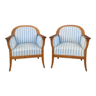 Swedish Arts and Crafts Jugendstil Era Upholstered Chairs in Oak, Circa 1910 - a Pair For Sale