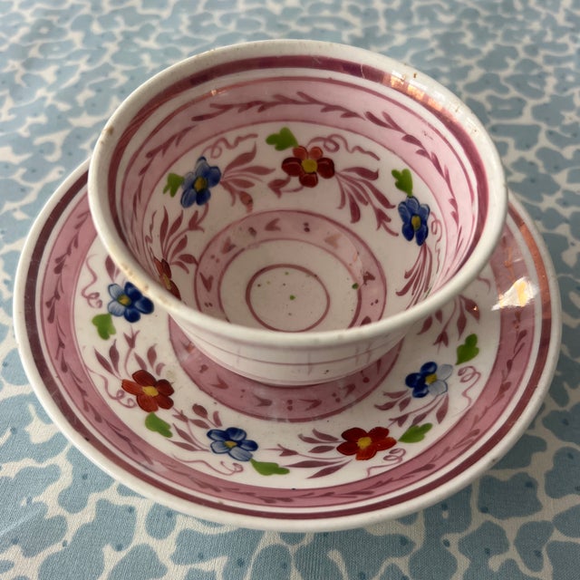 Charming Antique English Pink LusterWare Cup and Saucer