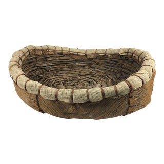 1970s Primitive Handmade Palm Bark Basket For Sale
