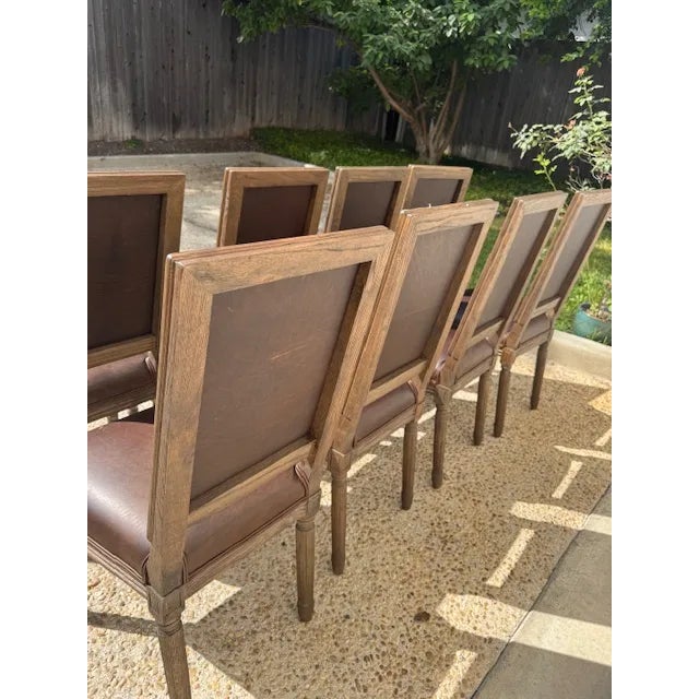 Brown French Contemporary Square Leather Dining Side Chair - Set of 8 For Sale - Image 8 of 13