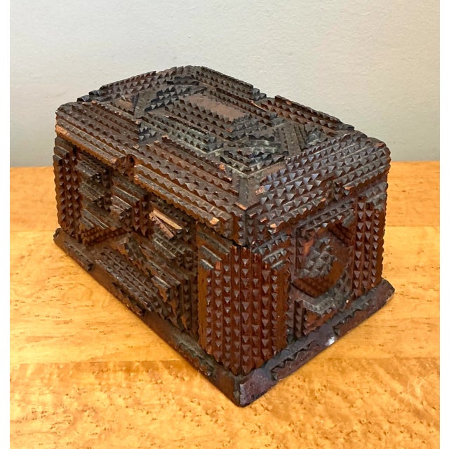 Vintage Tramp Art Wood Box For Sale In West Palm - Image 6 of 12