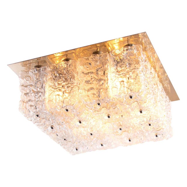 German Large Square Glass & Brass Chandelier from Limburg, 1960 For Sale - Image 13 of 13