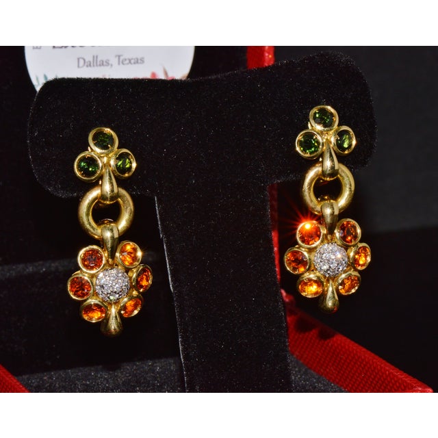 Authentic Vintage Piero Milano 5.40Cts Natural Spessartite Garnet Green Tourmaline Diamond Solid 18k Gold Earrings, Pair For Sale - Image 16 of 16
