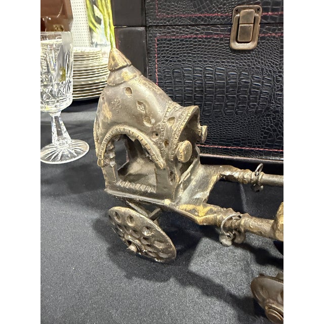 Antique Bronze Indian Temple Chariot Horse Toy on Wheels ~ 8.5" / 2.75 LBS For Sale - Image 4 of 6