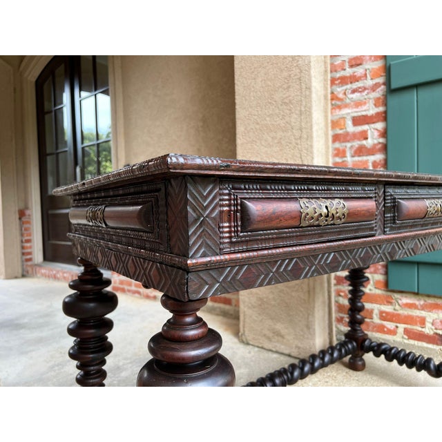 Late 18th Century Antique Portuguese Rosewood Library Writing Table Barley Twist Console C1790 For Sale - Image 5 of 18