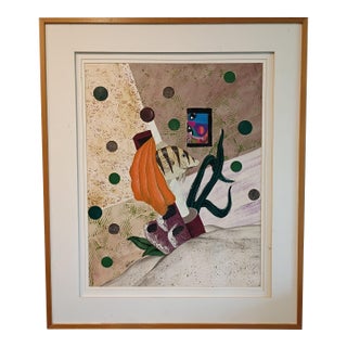 Signed by 'Peters' Large Mid-Century Style Modern Abstract Fish Mixed Media Collage - Framed For Sale