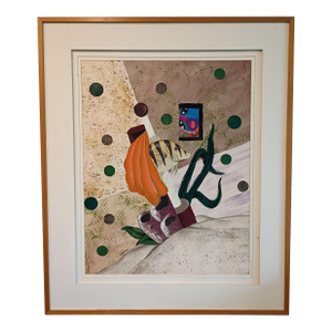 Signed by 'Peters' Large Mid-Century Style Modern Abstract Fish Mixed Media Collage - Framed