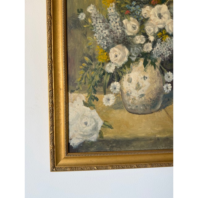 Cream 1980s Vintage Impressionist Floral Still Life Oil on Board Painting, Signed, Framed For Sale - Image 8 of 12