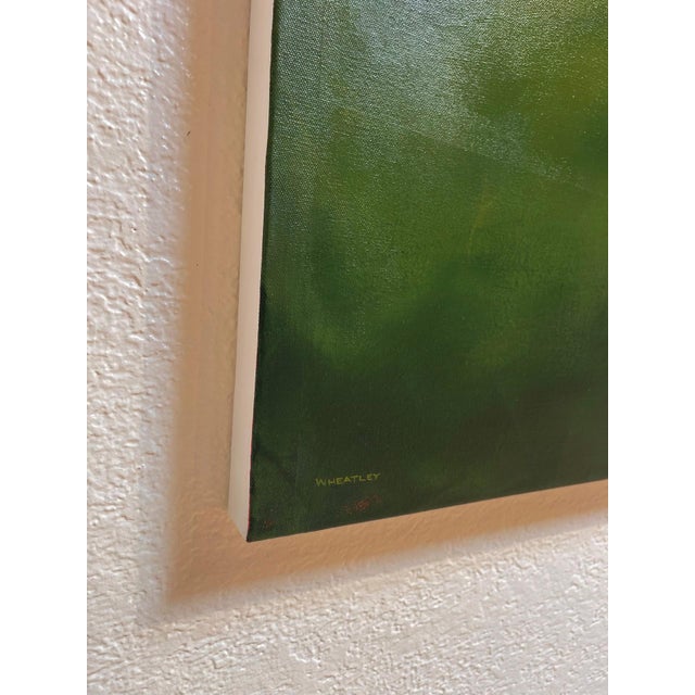 Contemporary Summit County Barn by Justin Wheatley | Acrylic on Canvas Red Barn With Green Field For Sale - Image 3 of 10