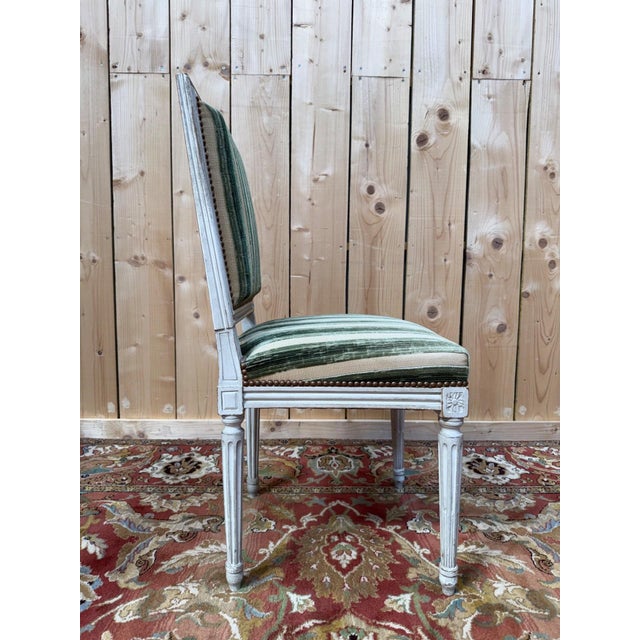 Louis XVI Style Chairs in Painted Wood and Striped Velvet, 1970s, Set of 6 For Sale - Image 9 of 10