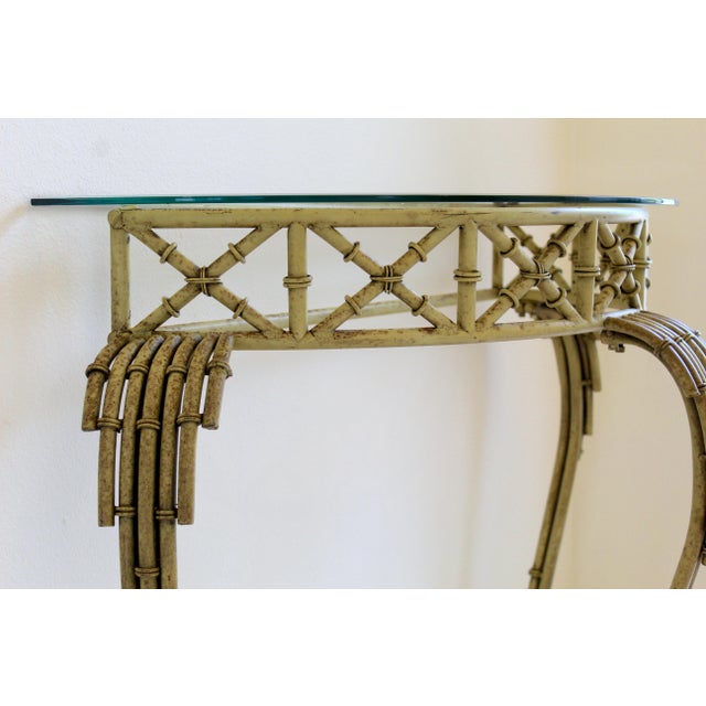 Vintage Hollywood Regency Faux Bamboo Console Table & Mirror Set Demilune Palm Beach Regency 1970s For Sale - Image 15 of 18