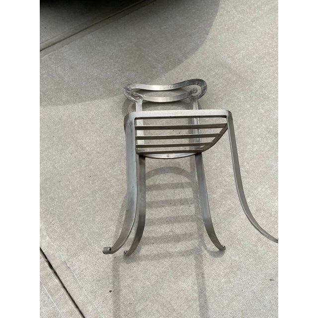 Silver 1990s Set of 2 Iron Indoor/Outdoor Klismos Column Dining Chairs With Leather Upholstery Handcrafted Styled After Jermaine Gallacher For Sale - Image 8 of 12