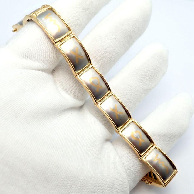 Tiffany & Co. Paloma Picasso Signature Yellow Gold Platinum Panel Link Bracelet For Sale - Image 9 of 12