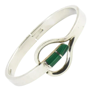 Modernist Malachite Sterling Silver Bangle Bracelet