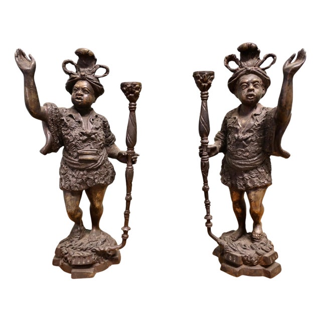 Venetian Style Cast Brass Candlesticks, Set of 2, 1900 For Sale