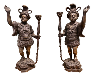 Venetian Style Cast Brass Candlesticks, Set of 2, 1900