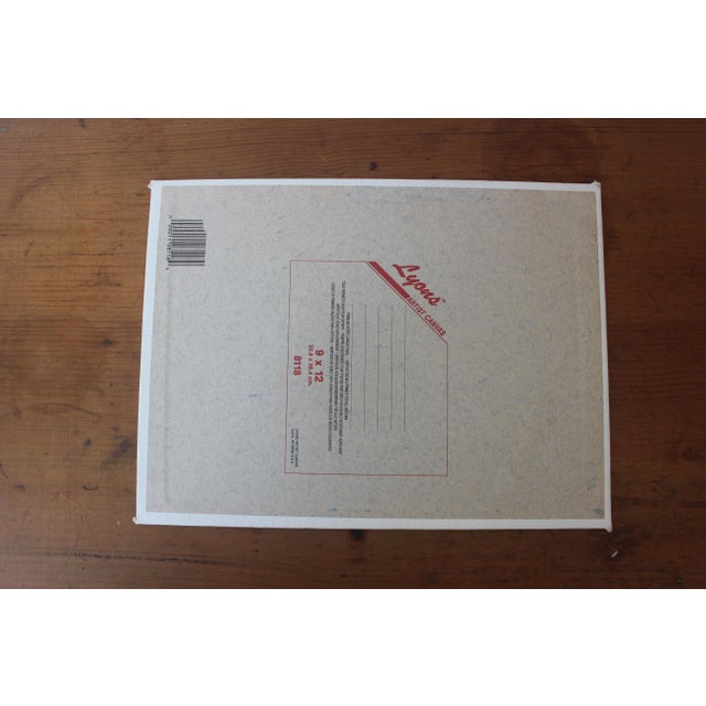 Blue Vintage Painting of a Market, Original Art, Unframed Painting on Canvas Board, Signed For Sale - Image 8 of 9