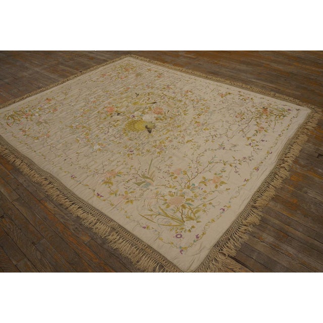 Ivory Elegant Ivory Ground With Stylized Floral Design Antique Chinese Silk Embroidery For Sale - Image 8 of 11