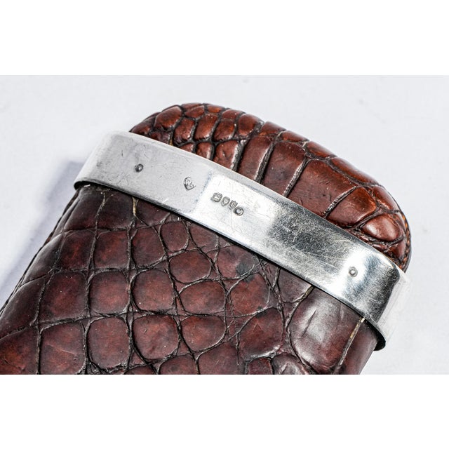 19th Century Handsome English Antique Victorian Leather Sterling Silver Cigar Case Holder For Sale - Image 5 of 13
