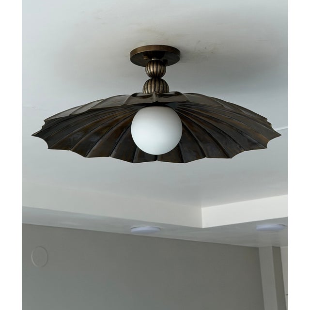Black Black Antique Brass Semi Flush Mount Light Fixture, Handmade Unique Design Ceiling Light For Sale - Image 8 of 13