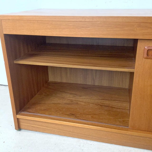 Vintage Scandinavian Modern Teak Credenza Media Cabinet With Sliding Doors For Sale - Image 10 of 17