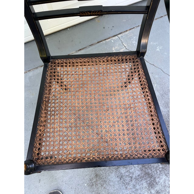 Vintage Regency Style Ebonized Armchair With Cane Seat For Sale - Image 9 of 11