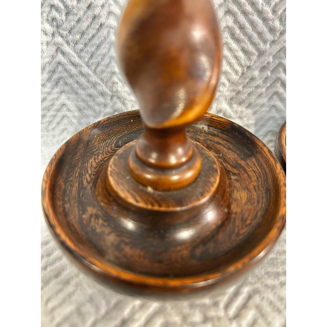 Early 20th Century English Jacobean Revival Oak Barley Twist Candlesticks - A Pair For Sale In New Orleans - Image 6 of 12