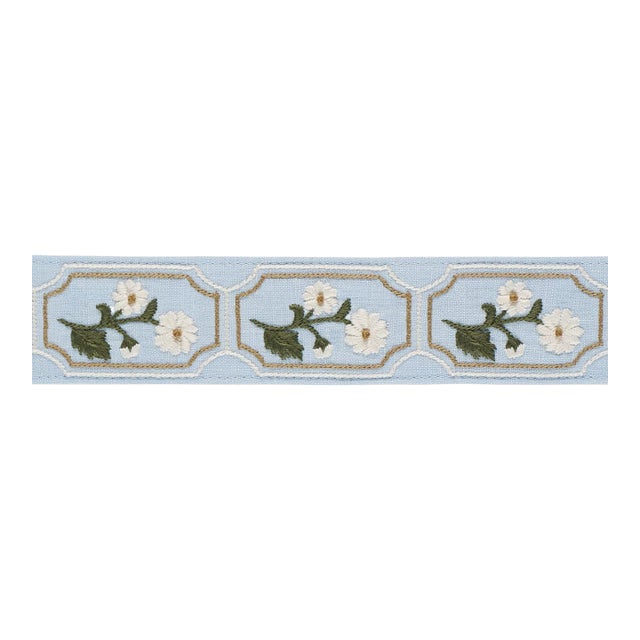 Schumacher Jolie Hand Embroidered Tape Trim in Sky For Sale