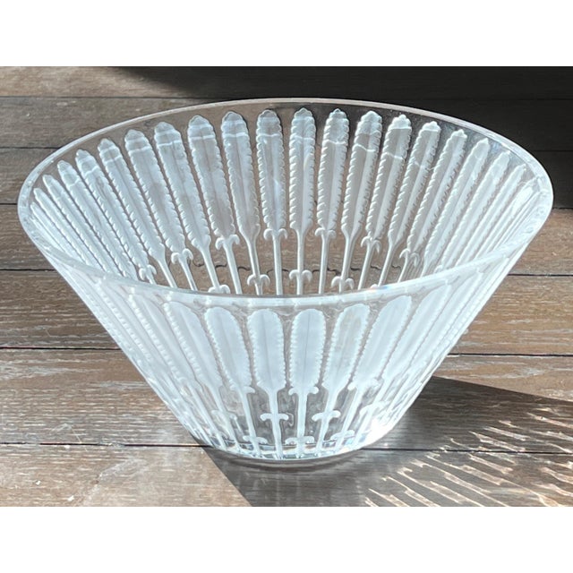 Transparent Vintage Lalique Crystal Feather Ears of Wheat 10" Diameter Centerpiece Bowl France For Sale - Image 8 of 10