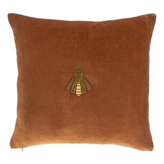 Golden Bee Velvet Embroidered Throw Pillow Cover, 20 X 20 For Sale