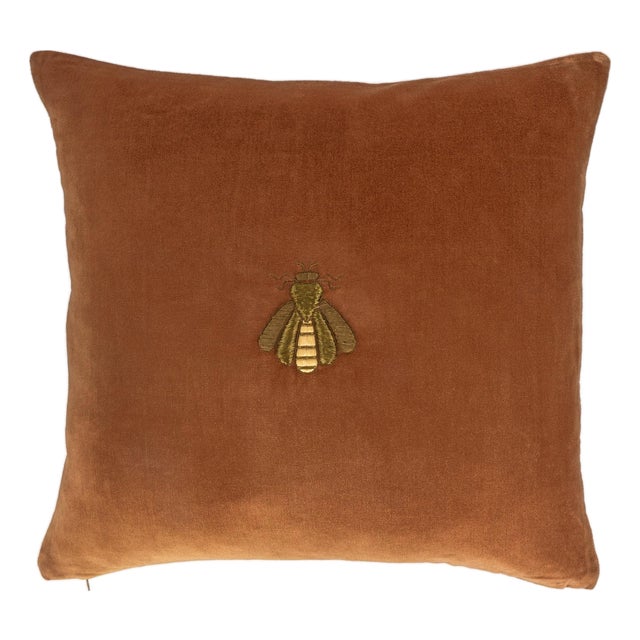 Golden Bee Velvet Embroidered Throw Pillow Cover, 20 X 20 For Sale