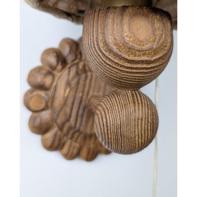 Swedish Carved Pine Wall Sconces with Jute Shades, 1970s, Set of 2 For Sale - Image 10 of 16