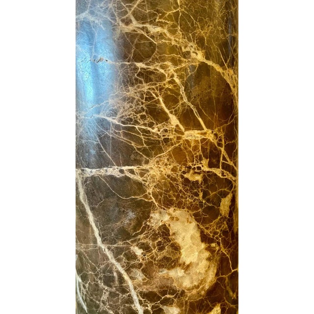 Brass Deco Brass Base Marble Cylindrical Form Table Lamps With Finials - a Pair For Sale - Image 8 of 12