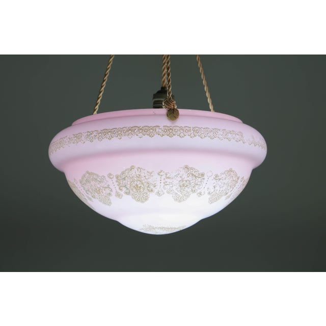 Italian Midcentury Pink Art Decò Vintage Glass Chandelier With Decorations, 1950 For Sale - Image 11 of 17