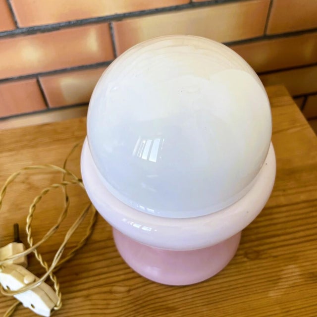 Glass Space Age Accent Table Lamp in Pink Opaline Glass, 1960s For Sale - Image 7 of 13