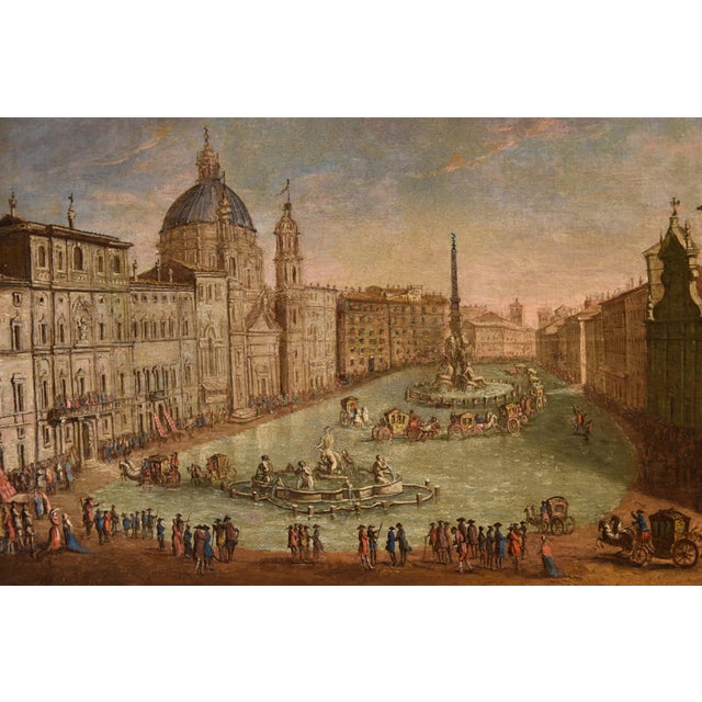 Late 18th Century After Giovanni Giacomo Van Lint, View of Rome with Piazza Navona Landscape, 1770, Oil on Canvas, Framed For Sale - Image 5 of 9