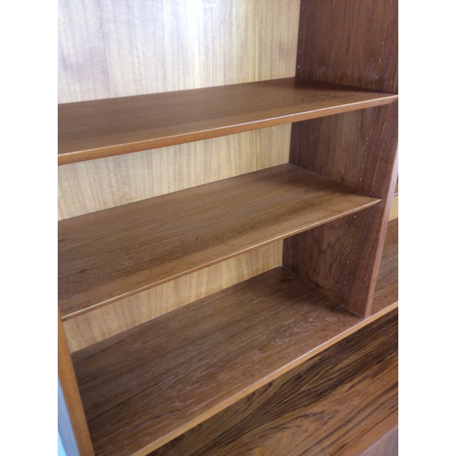 Danish Modern Two Piece Shelving Unit With Adjustable Shelves and Sliding Door Cabinets For Sale - Image 4 of 17