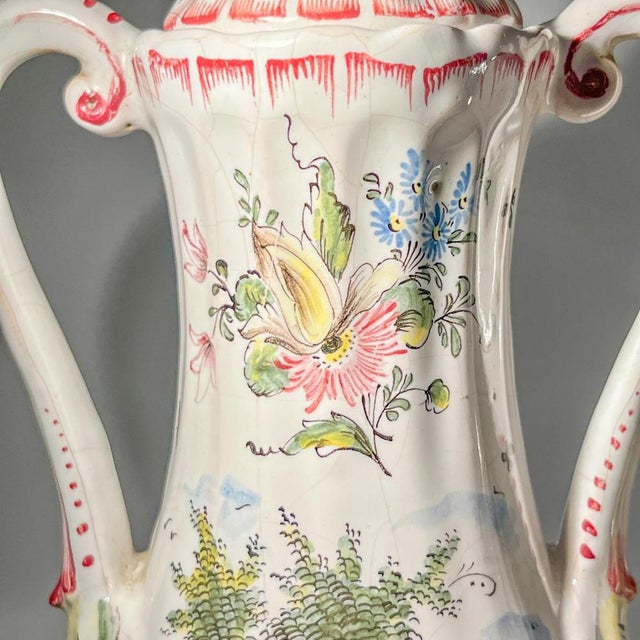 Covered Vases by Joseph Gaspard Robert for Faïencerie de Marseille, 18th Century, Set of 2 For Sale - Image 6 of 18