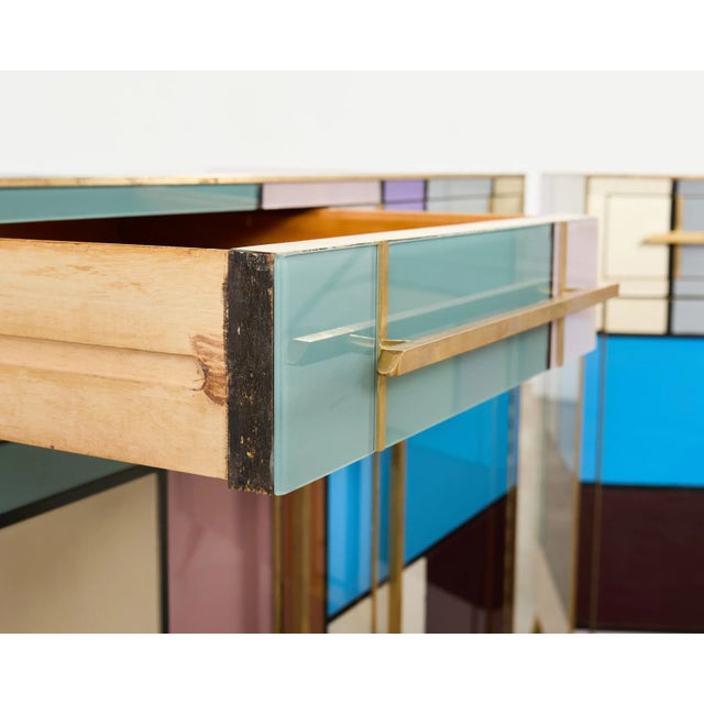 Pair Italian Midcentury Mondrian Style Glass Brass Cabinets For Sale In Sacramento - Image 6 of 18