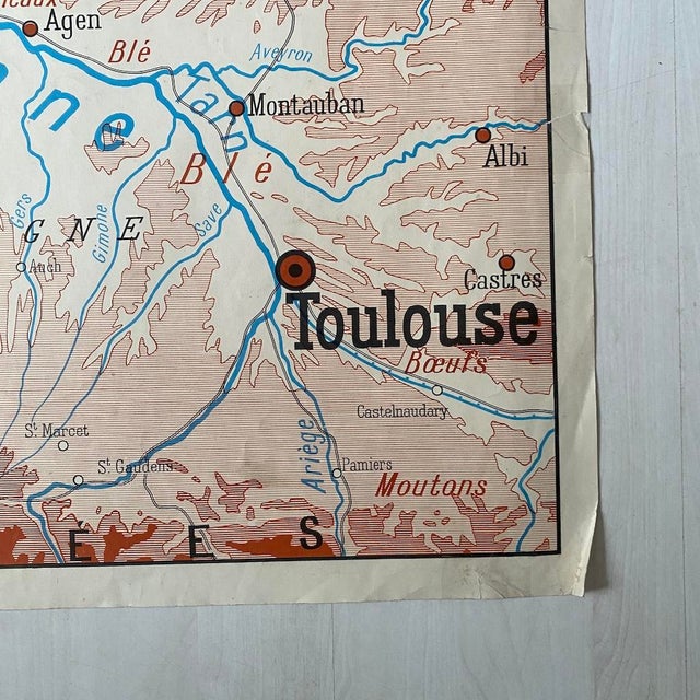 Vintage School Map of Aquitaine Basin / Mediterranean South, 1950s For Sale - Image 6 of 10