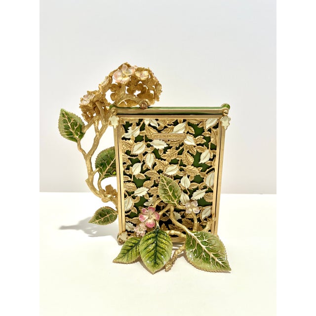 Gold Jay Strongwater Gail Hydrangea 5x7 Picture Frame Enamel Swarovski Crystal 18k Gold Pewter For Sale - Image 8 of 8