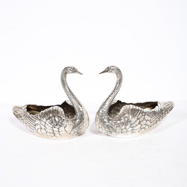 1920s Pair of Sterling Silver Swan Decorative Bowls Signed Gorham Sterling For Sale - Image 5 of 13