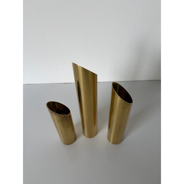 Mid-Century Modern Mid Century Modern Danish Brass Cylinder Candle Holders – Set of 3 For Sale - Image 3 of 10