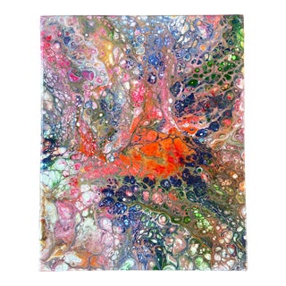 Vintage Abstract Marbleized Original Painting Signed For Sale