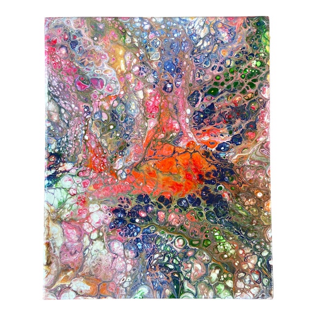 Vintage Abstract Marbleized Original Painting Signed For Sale