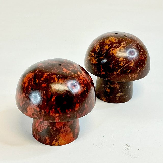 1970s Vintage Minimalism Italian Marble Mushroom Salt & Pepper Shakers - A Pair, Thanksgiving For Sale - Image 6 of 12