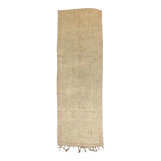 Light Pink Cream Mid-20th Century Neutral Moroccan Runner - 2'10" x 9'7" For Sale